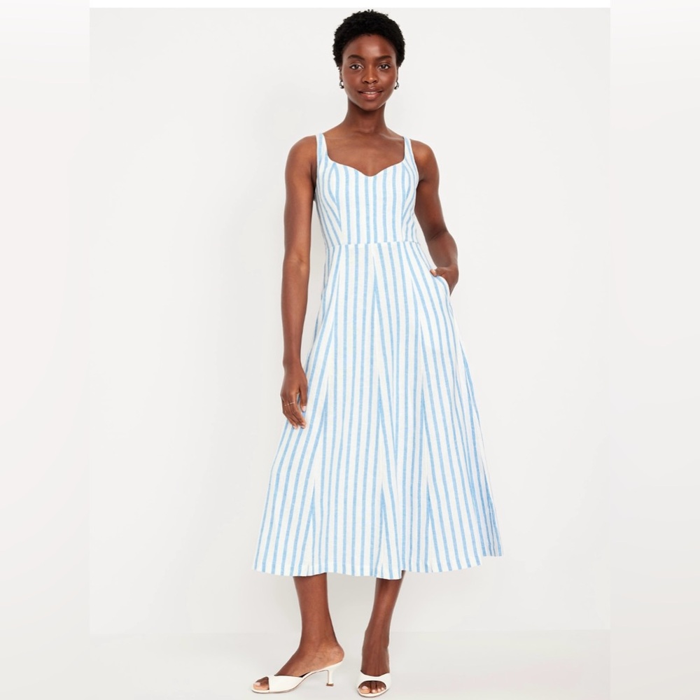 NWT Old Navy Fit & Flare Sleeveless Linen-Blend Midi Dress
